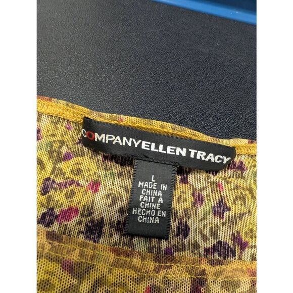 Ellen Tracy Flower Printed Mustard Yellow Women's Large - Picture 3 of 5